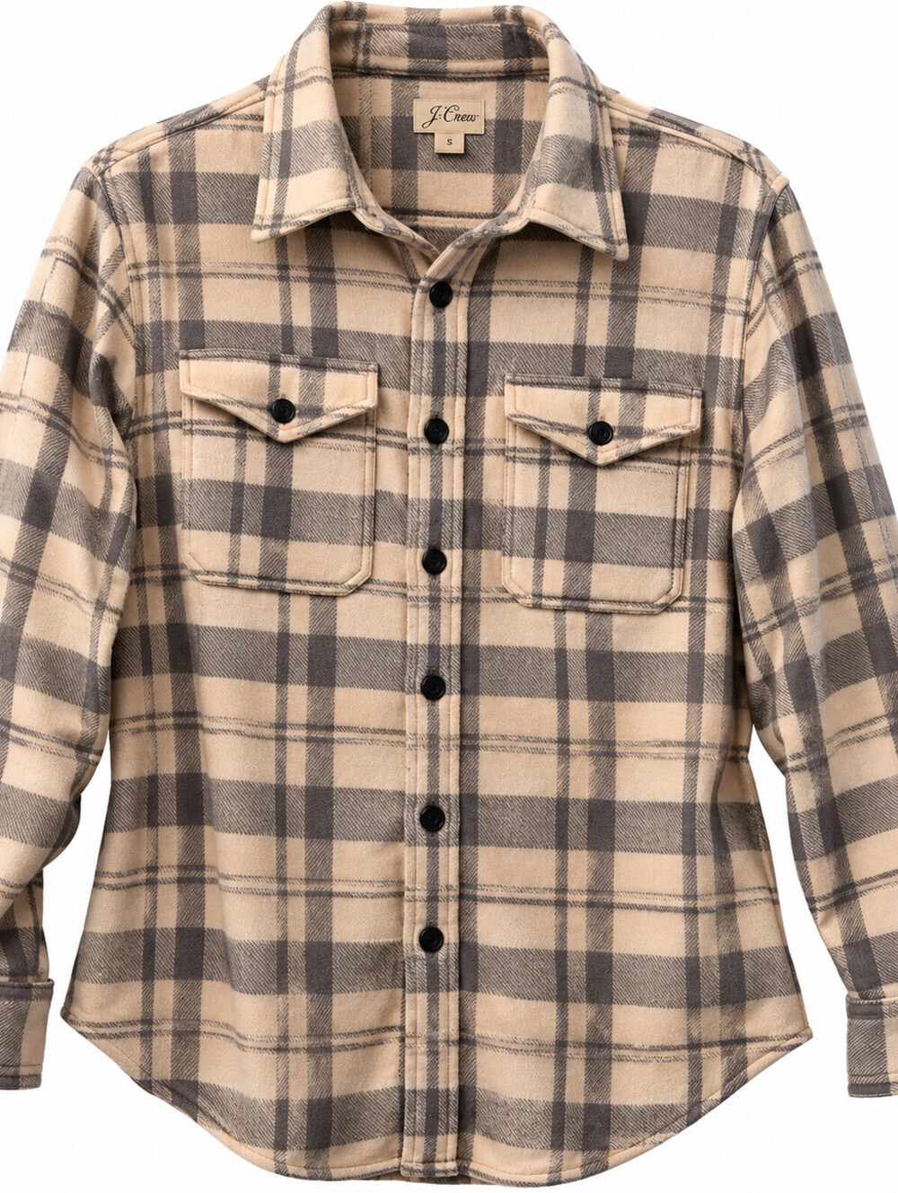 J.Crew Men’s S Double Knit Plaid Work Shirt Shacket Beige Gray NWT